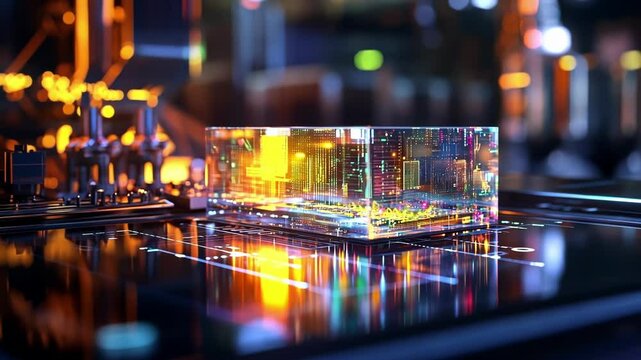 A compact edge computing solution resting on the control panel of a packaging machine with touchsensitive screens displaying operational metrics as the machine functions smoothly.