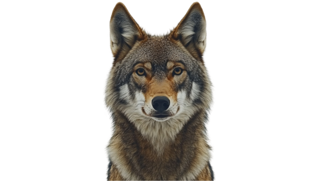 Red Wolf Portrait Close Up Against Black Background