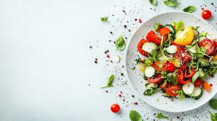 Vibrant zero-waste salad featuring colorful leftover produce on a ceramic plate, showcasing creative food scrap utilization and sustainability.