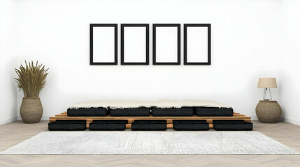 Minimalist bedroom design, wooden platform bed, neutral tones