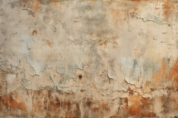 Fototapeta premium Ancient wall with rough cracked paint, old fresco as abstract texture background, concept of vintage