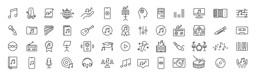 Music icon set. Audio, sound instrument symbols collection. Media tool, note icons. Vector icons