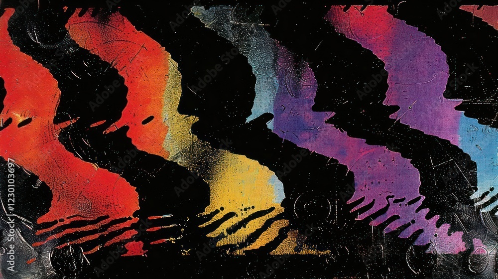 Poster abstract colorful wave patterns on a textured surface creating a vibrant visual effect