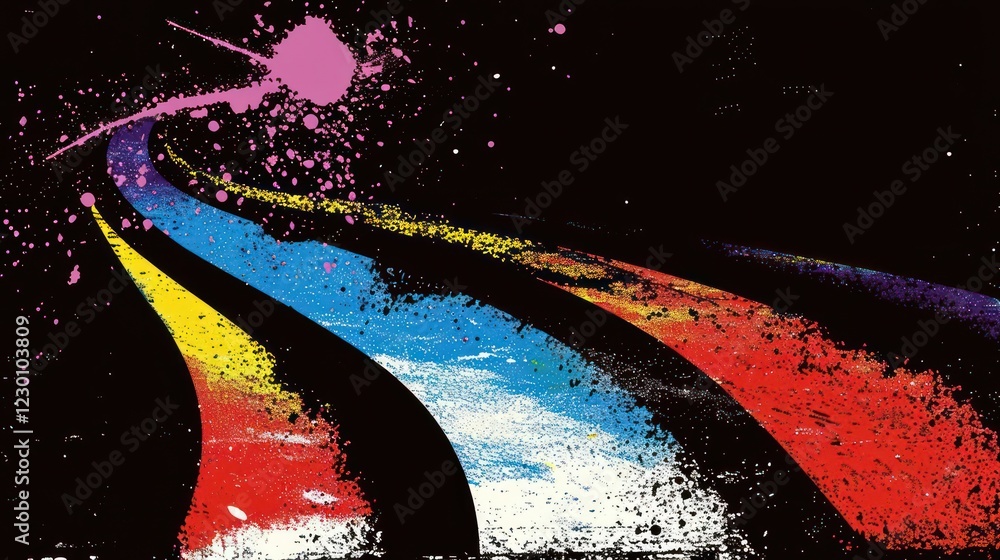 Aufkleber colorful abstract design featuring dynamic lines and splashes against a black background