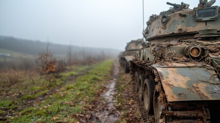 Fototapeta premium Ruins and Fog Creating Dramatic Military Scene