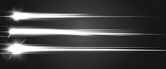 Abstract glowing light effect set, white horizontal lens flare, speed lines, and glow on a transparent background, vector illustration. Vector illustration with long shadows. Abstract glowing lights s