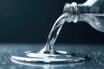 Shiny liquid silver metal flowing from a bottle, silver fluid, pouring liquid, flowing metal