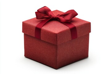 Obraz premium red gift cube box with ribbon isolated on white background