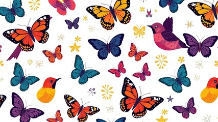 Boho Birds & Butterflies Pattern Background Art
