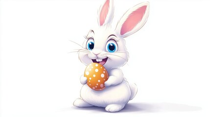 Fototapeta premium Playful Cartoon Bunny with a Colorful Easter Egg in Hand