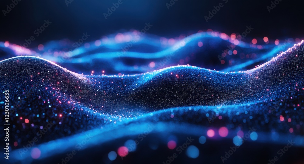 Poster vibrant abstract waves of light and colorful particles flowing in motion for background or display p