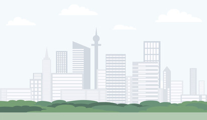 City urban landscape, urban view. City view with green landscape. Vector, cartoon illustration. Vector.