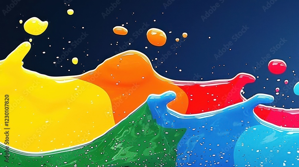 Poster vibrant splashes of colored paint creating dynamic patterns against a dark background