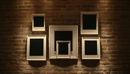 composition of black blank picture frames on white brick wall,photo, blackboard, image, picture, poster, frame, interior, composition, template, black, christmas, concept, design, 8466