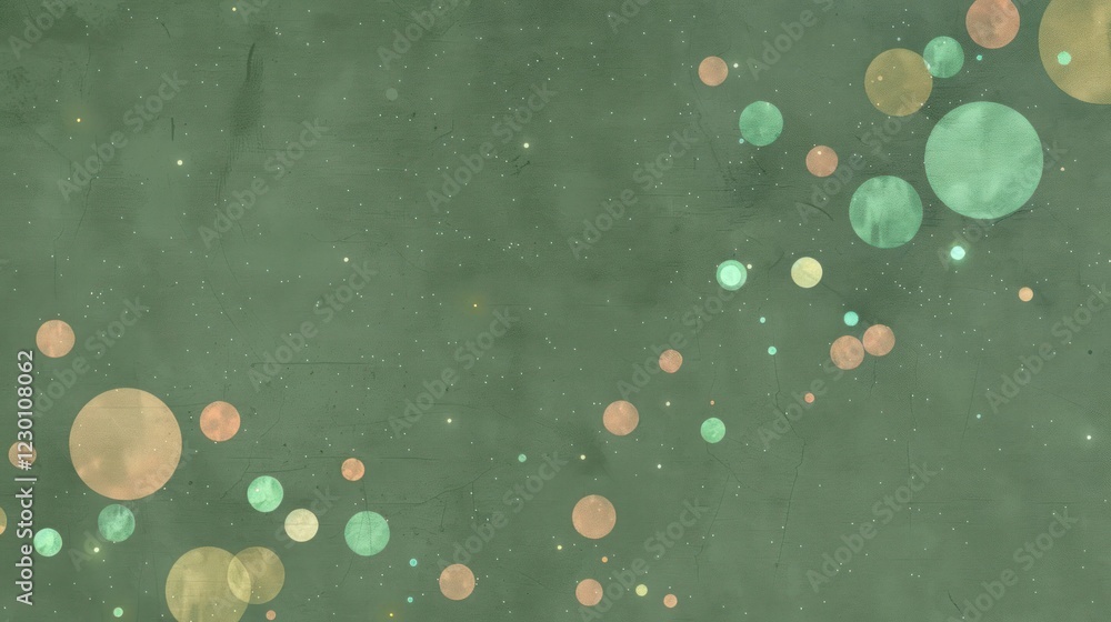 Poster abstract colorful circles on a textured green background creating a dreamy atmosphere
