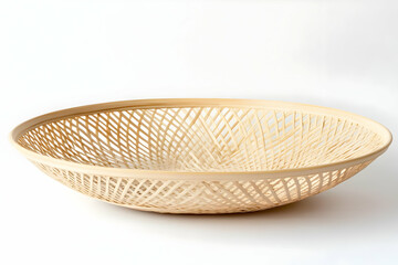 Woven bamboo bowl, white background, home decor