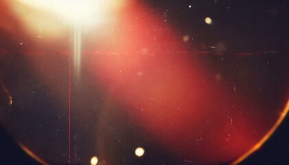 Vintage retro photo overlay with dramatic lens optical flares, glowing glare effects, and subtle grunge textures, realistic scratches and dust particles, film noise and grain, bold red tint, abstract 