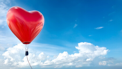 Fototapeta premium Herzluftballon steigt in die Wolken 