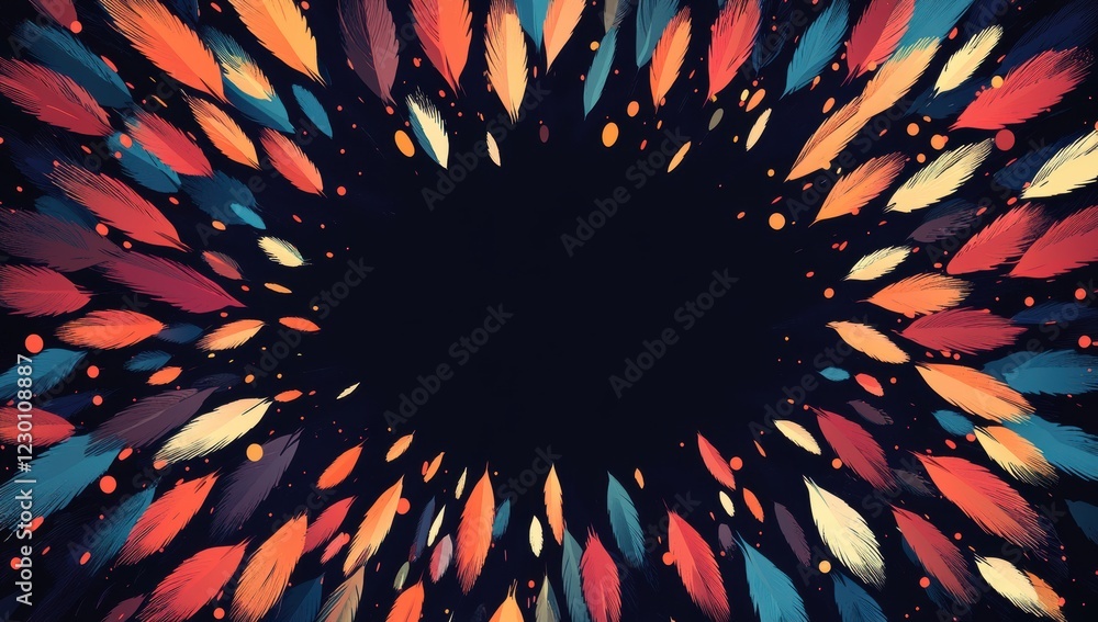 Poster vibrant colorful feathers in a circular pattern creating a beautiful background design for creative 