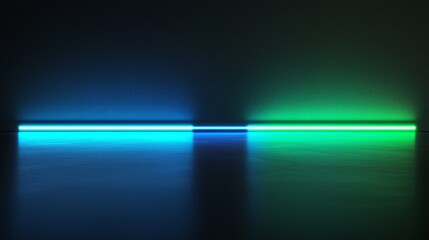 A mesmerizing gradient of neon blue and green light gently glows in a serene atmosphere, creating a unique artistic space that evokes feelings of calm and inspiration as evening approaches