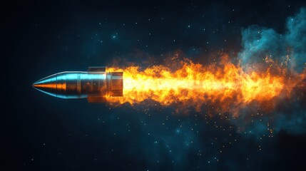 Obraz premium Fiery Rocket Launch Space Exploration Technology Futuristic Success