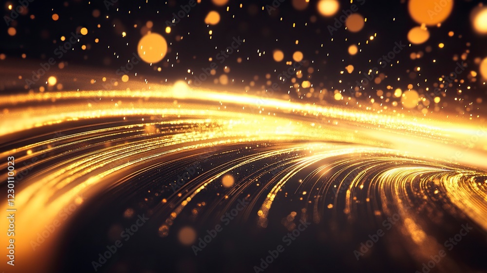 Aufkleber abstract light effect, glowing golden lines with motion blur and sparkles on a transparent backgroun
