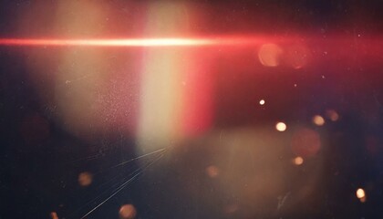 Vintage retro photo overlay with dramatic lens optical flares, glowing glare effects, and subtle grunge textures, realistic scratches and dust particles, film noise and grain, bold red tint, abstract 