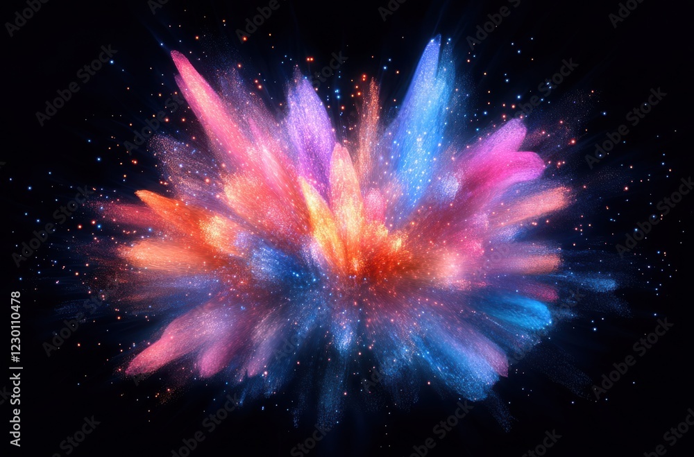 Poster vibrant explosion of colorful particles creating a stunning abstract artwork with stars in the dark 