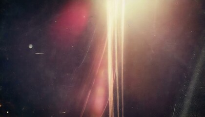 Vintage retro photo overlay with dramatic lens optical flares, glowing glare effects, and subtle grunge textures, realistic scratches and dust particles, film noise and grain, bold red tint, abstract 