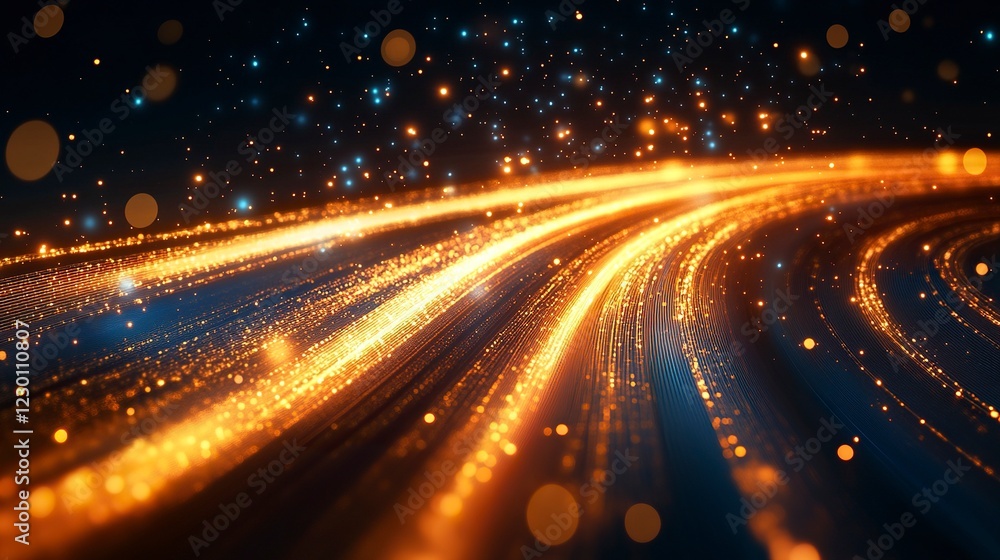 Aufkleber abstract light effect, glowing golden lines with motion blur and sparkles on a transparent backgroun