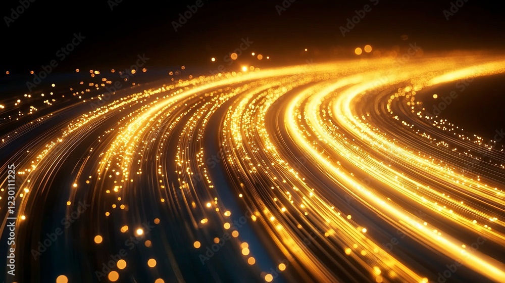 Aufkleber abstract light effect, glowing golden lines with motion blur and sparkles on a transparent backgroun
