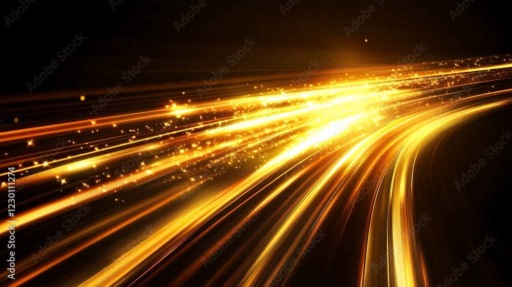 Aufkleber abstract light effect, glowing golden lines with motion blur and sparkles on a transparent backgroun