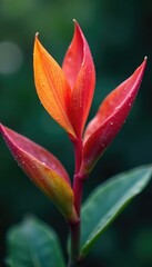 Colorful petal-like leaves unfolding from a stem, bloom, colorful plant, nature photography
