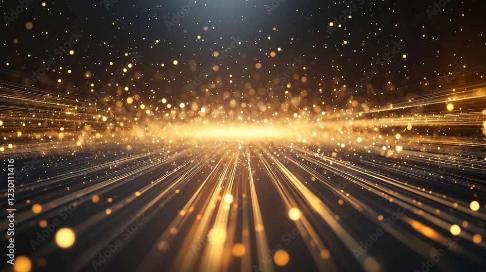 Aufkleber abstract light effect, glowing golden lines with motion blur and sparkles on a transparent backgroun