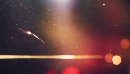 Vintage retro photo overlay with dramatic lens optical flares, glowing glare effects, and subtle grunge textures, realistic scratches and dust particles, film noise and grain, bold red tint, abstract 
