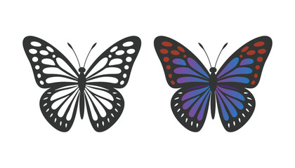 Butterfly silhouette vector illustration art design. Silhouette Butterflies Isolated. insects butterfly outline, tattoo, coloring, vector logo icon set on a white background.