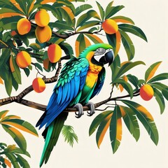 Amidst warm golden leaves, the parrot with a bright yellow belly adds life to the mango tree, creating a scene rich in color, culture, and delight.