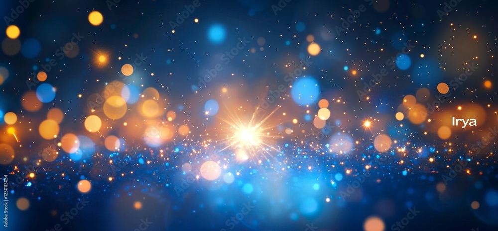 Poster abstract light speed background with blue and golden rays of energy in the space, futuristic technol