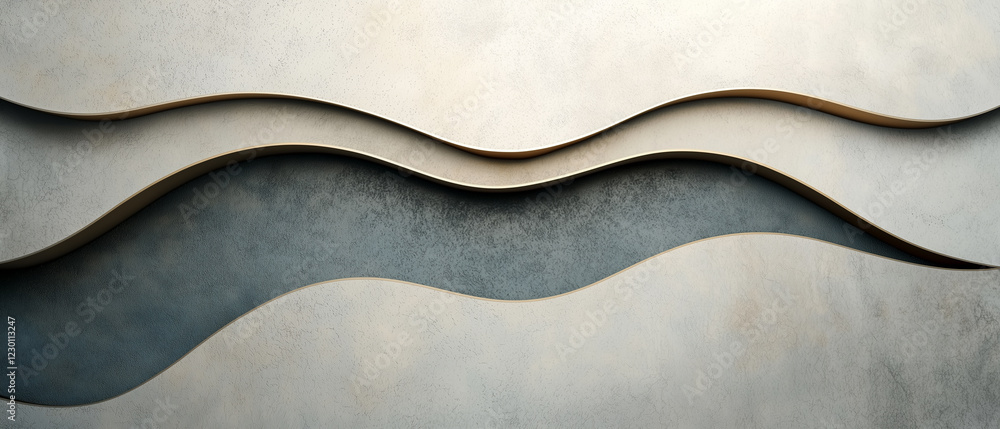 Poster Minimalist abstract design with harmonious forms and neutral tones, featuring layered wavy patterns