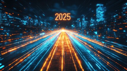 2025 Futuristic City Highway Digital Success Bright Neon Lights