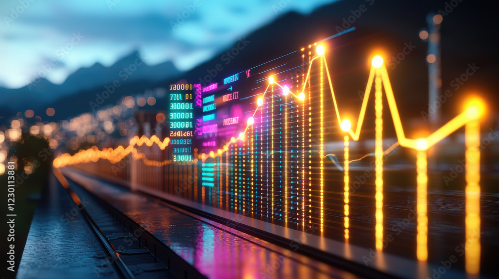 Aufkleber vibrant digital graph showcasing data trends and analytics against scenic backdrop. colorful lines a