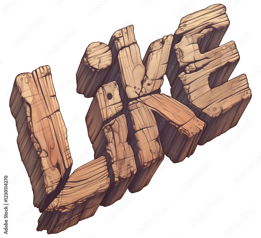 Poster wooden like icon with engraved texture, isolated on transparency background, creative and rustic des