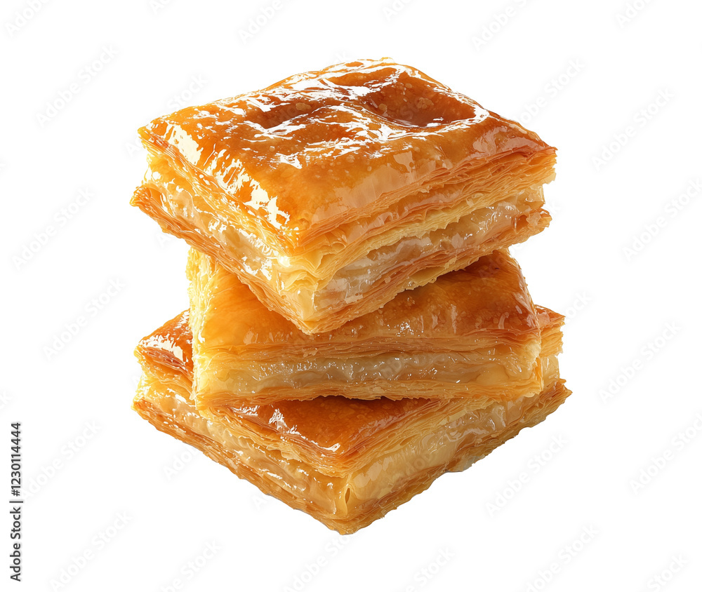 Poster Crispy layered baklava with golden syrup glaze isolated on transparency background