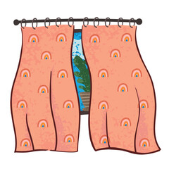 Vector Colorful Illustration of Window in the Children Room Isolated on White Background