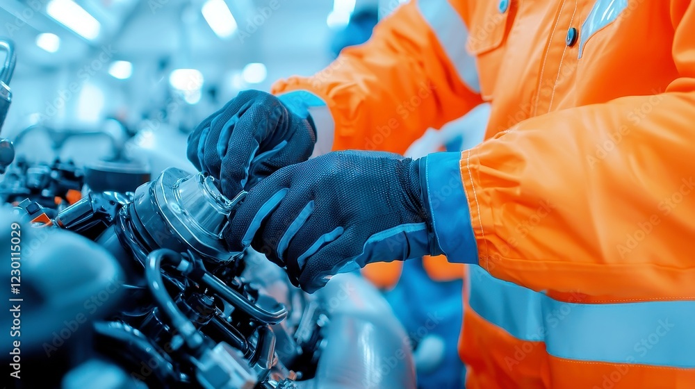 Poster boat mechanic troubleshooting engine issues, a skilled technician working diligently to maintain and