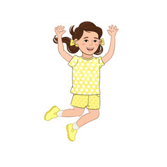 ector Colorful Illustration of Happy Girl Jumping Isolated on White Background
