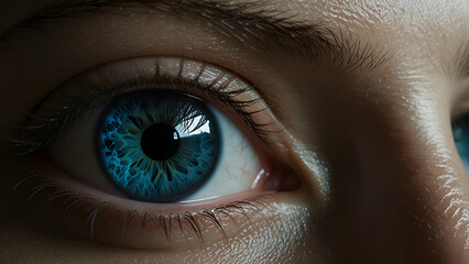 Naklejka premium Abstract Blue Eye with Space Elements ,Cosmic Vision on Black Background