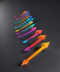 row of arrows pointing in the same direction but one arrow is slightly tilted or bent, imbalance, bending, asymmetry