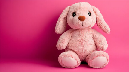 Pink plush puppy toy on pink