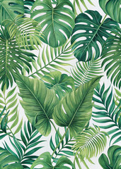 seamless pattern of tropical leave, poster and banner or wall paper, flyer style green leaf
